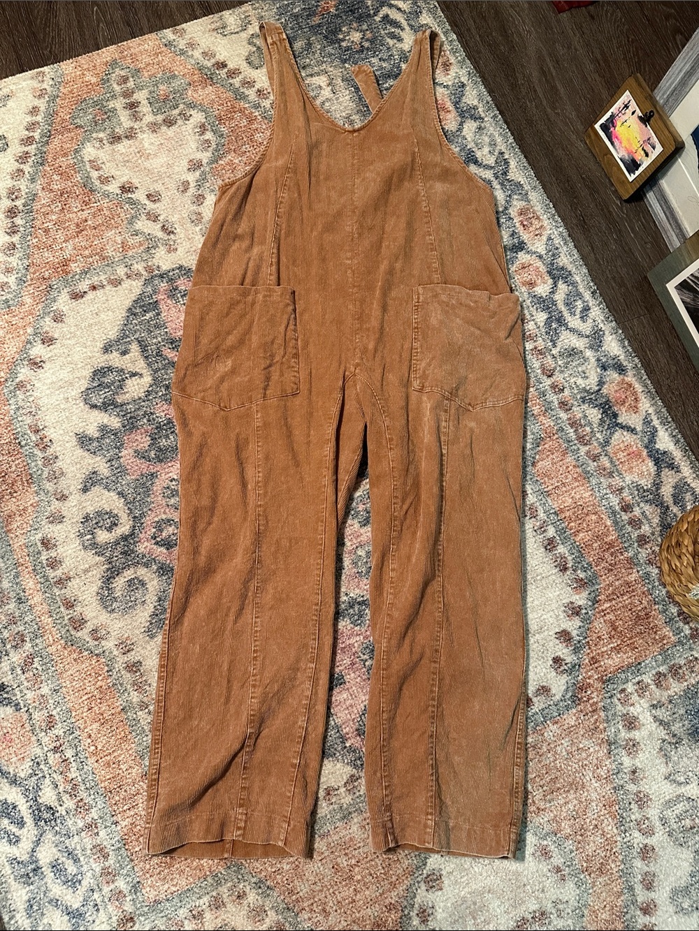 Rust Corduroy Wide-Leg Jumpsuit